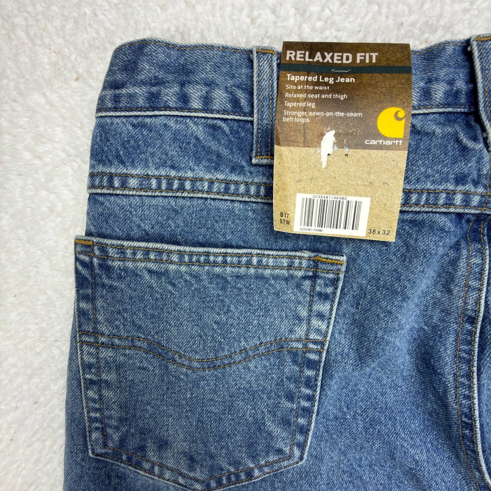 Carhartt Relaxed Fit Tapered Leg Jeans Mens 38x32 B17 STW Stonewash NWT NOS